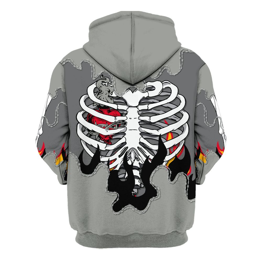 Hoodie To Match Paris Olympics 4s - Skeleton Heart On Fire All Over Print