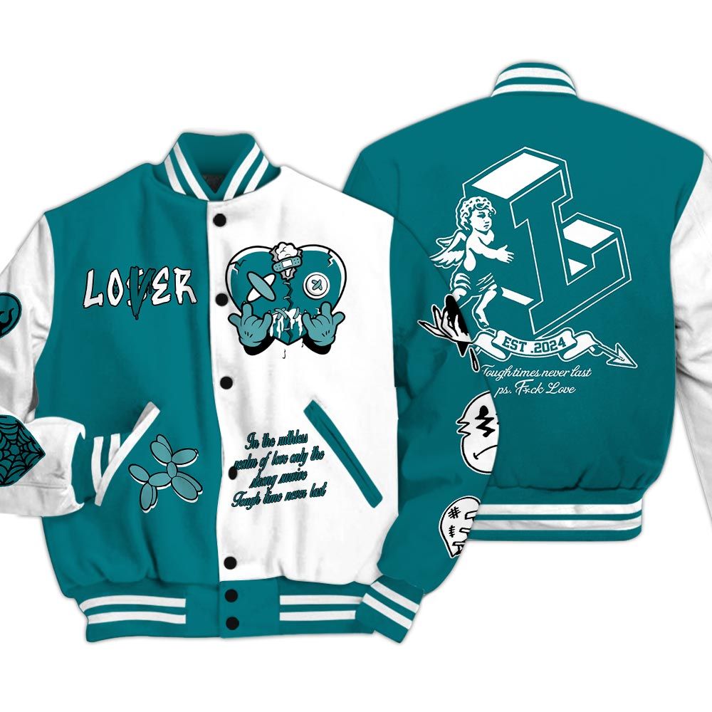 Varsity Jacket To Match Oxidized Green 4s - Loser Lover Heart F Ck Love Baseball Varsity Jacket Outfit Unisex
