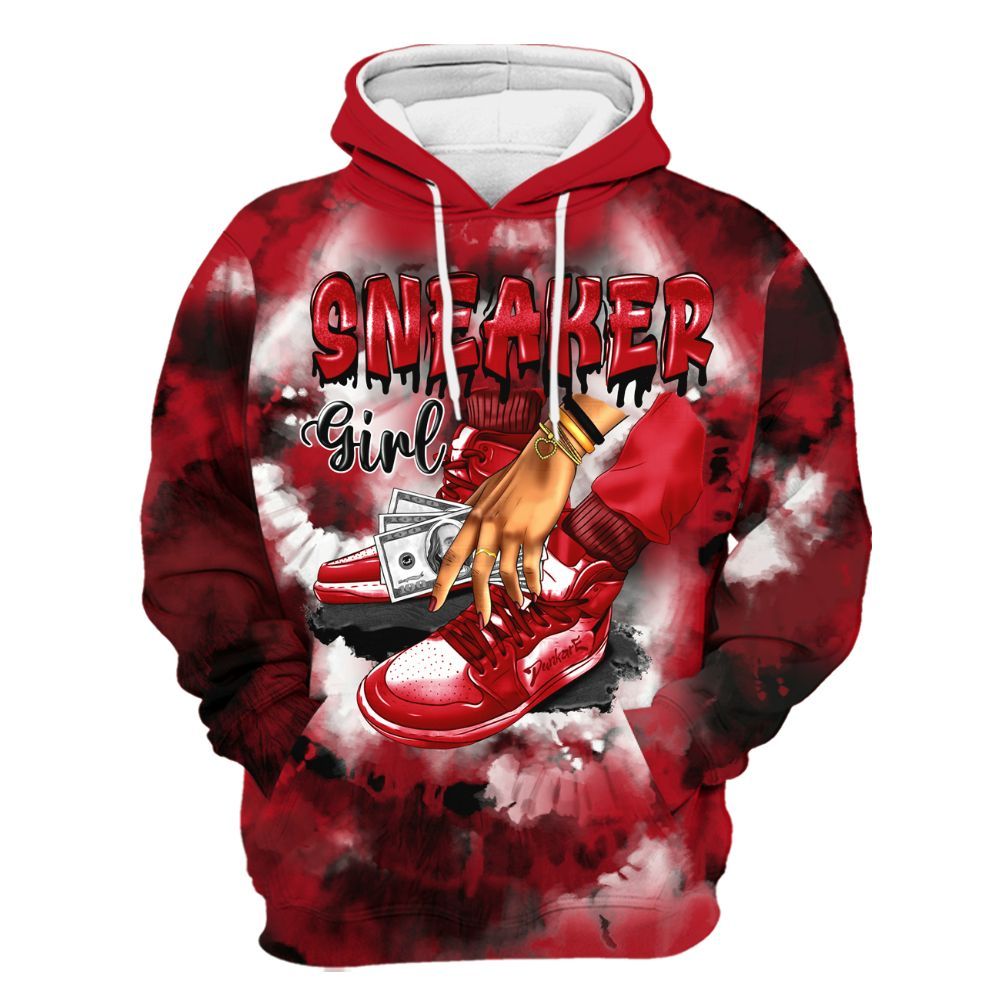 Hoodie To Match Bred Velvet 11s - SNEAKER Girl Money Drip Tie Dye All Over Print