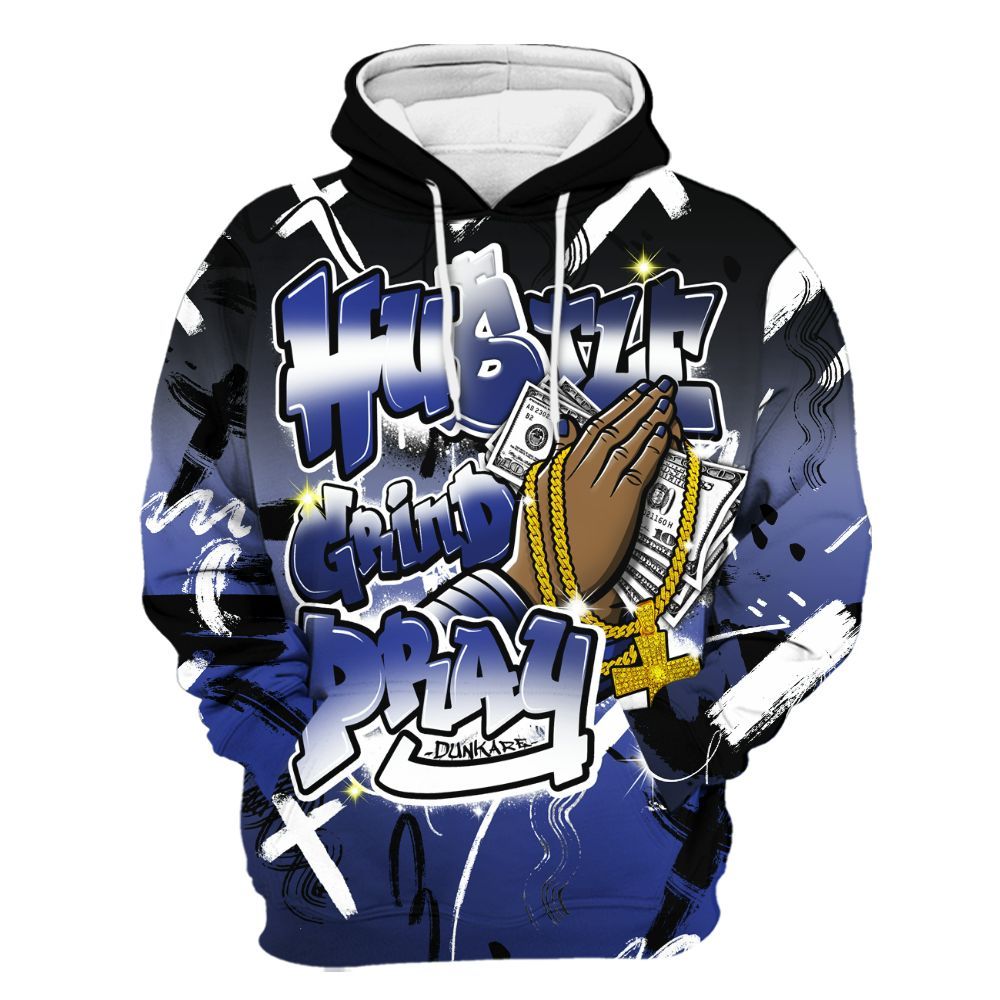 Hoodie To Match Air Max Plus Black Racer Blue - Money Hustle Grind Pray All Over Print