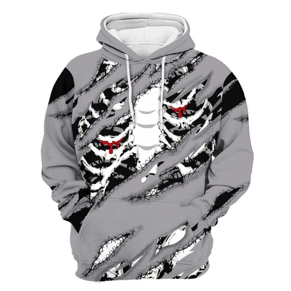 Hoodie To Match Cement Grey 3s - GOT 'EM Skeleton Scratch All Over Print