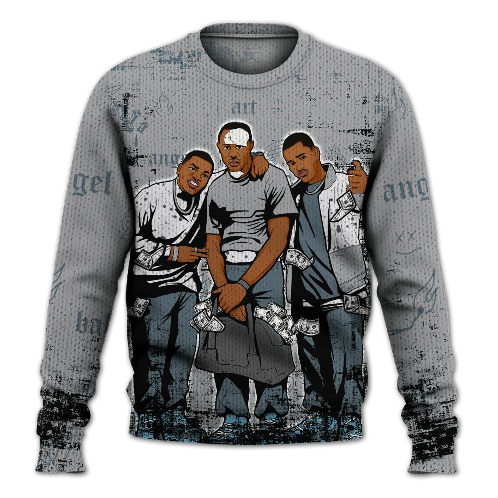 Sweater To Match Retro Light Graphite Wolf Grey 5s - Paid In Full Money Graphic