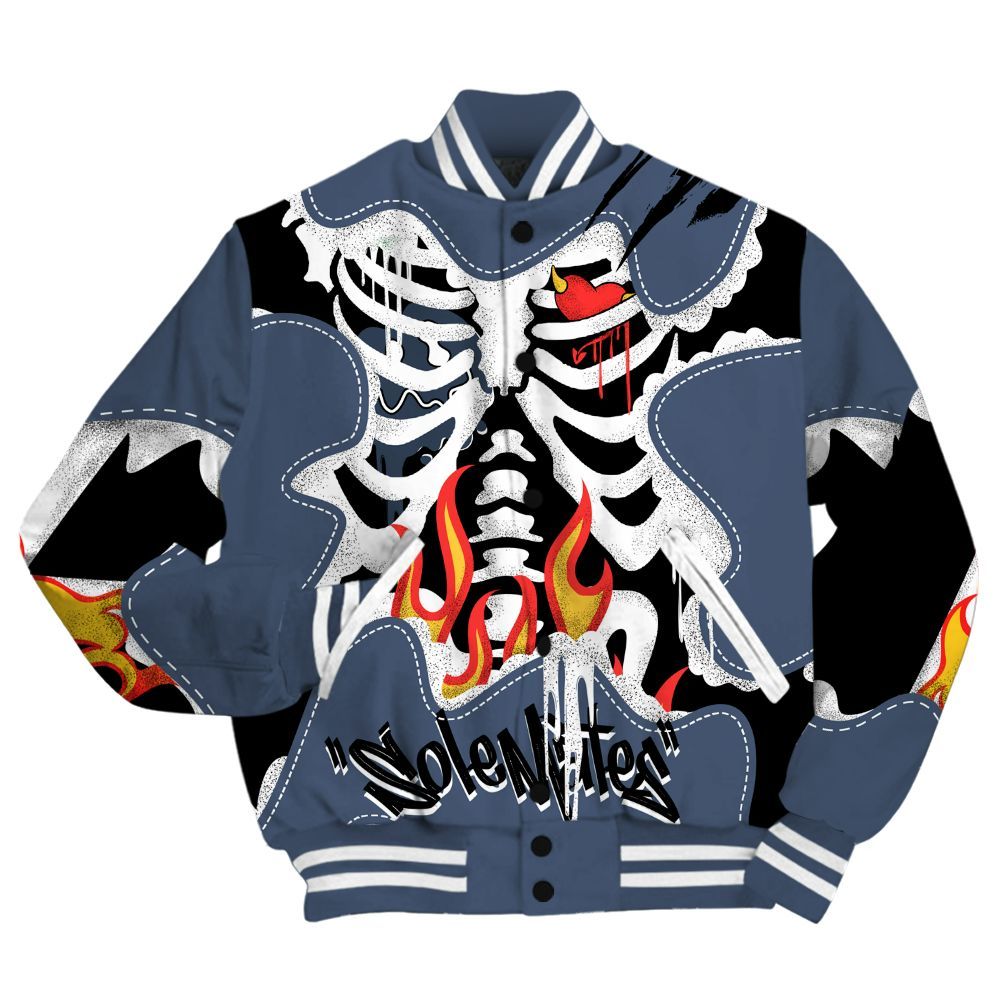 Varsity Jacket To Match Low Diffused Blue 11s - Skeleton Burning Heart Drip All Over Print