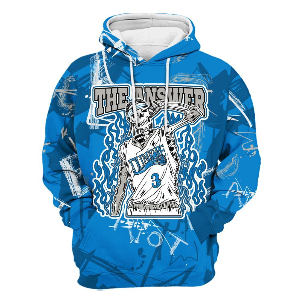 Hoodie To Match Military Blue 4s - Allen Answer Skeleton Messyz All Over Print