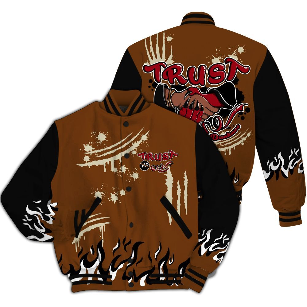 Varsity Jacket To Match Archaeo Brown 5s - Graphic Trust No One All Over Print
