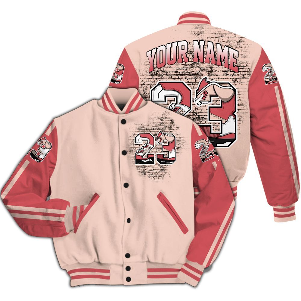 Varsity Jacket To Match Washed Coral 2s Varsity Jacket, Custom Name Number 23 5s All Over Print