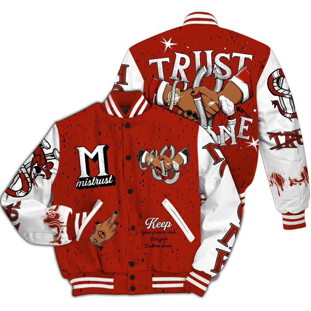 Varsity Jacket To Match Red Cement 4s - Trust No One Snake-Bite Street Style All Over Print