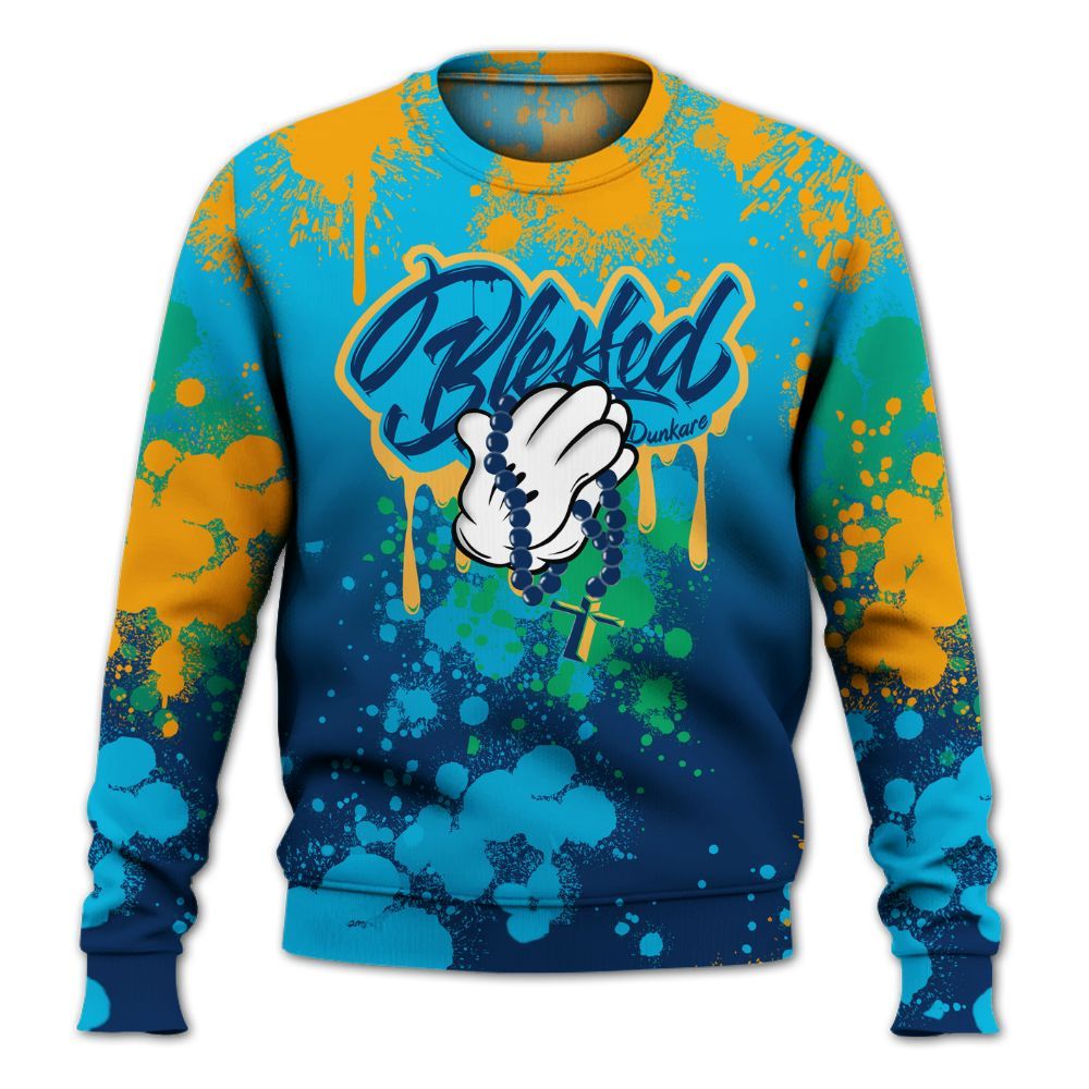 Sweatshirt To Match Dunk Low GS Electric Algae - God Blessed Ink Drip All Over Print
