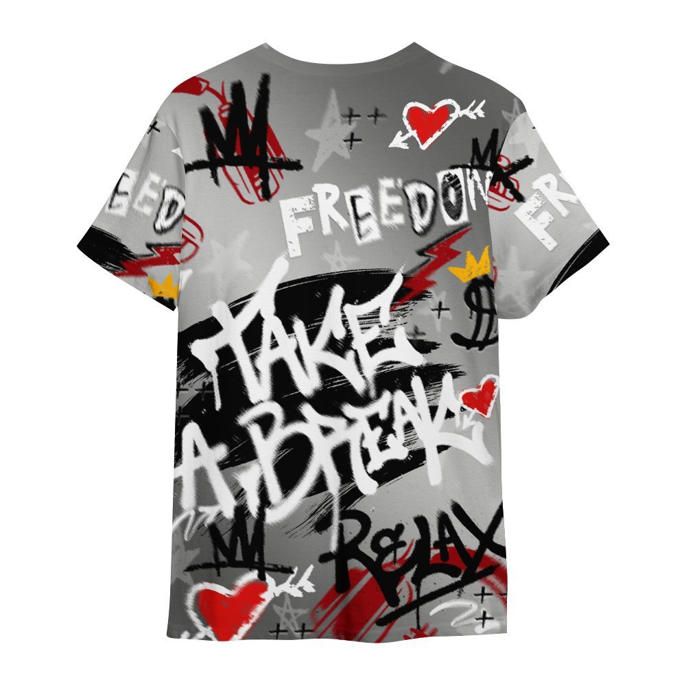 Shirt To Match Metallic Silver 14s - Take Break Freedom Graffiti Streetwear All Over Print