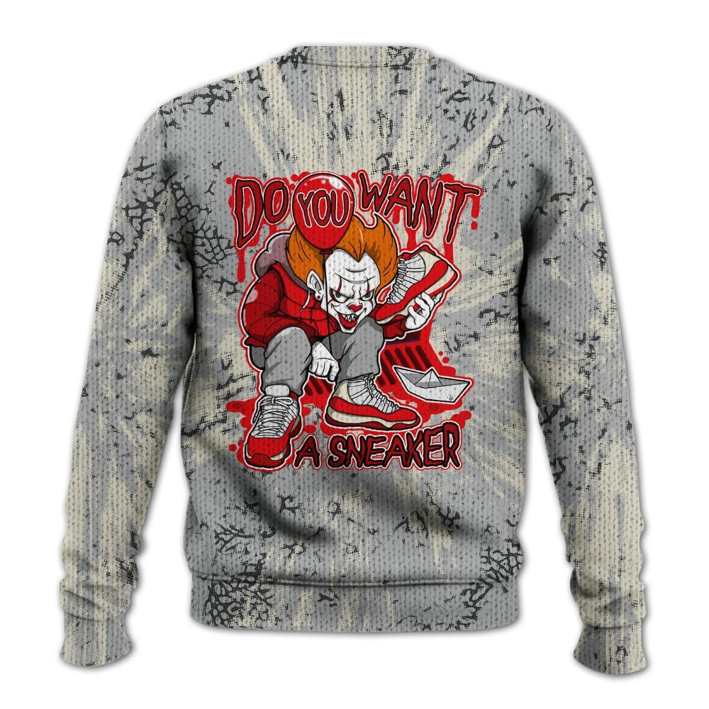 Knitted Sweater To Match Cement Grey 3s - Clown Scary Sneakers Graphic Halloween
