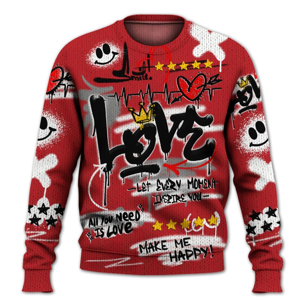 Knitted Sweater To Match Retro Cherry 12s - Happy Love Beats Graffiti Streetwear