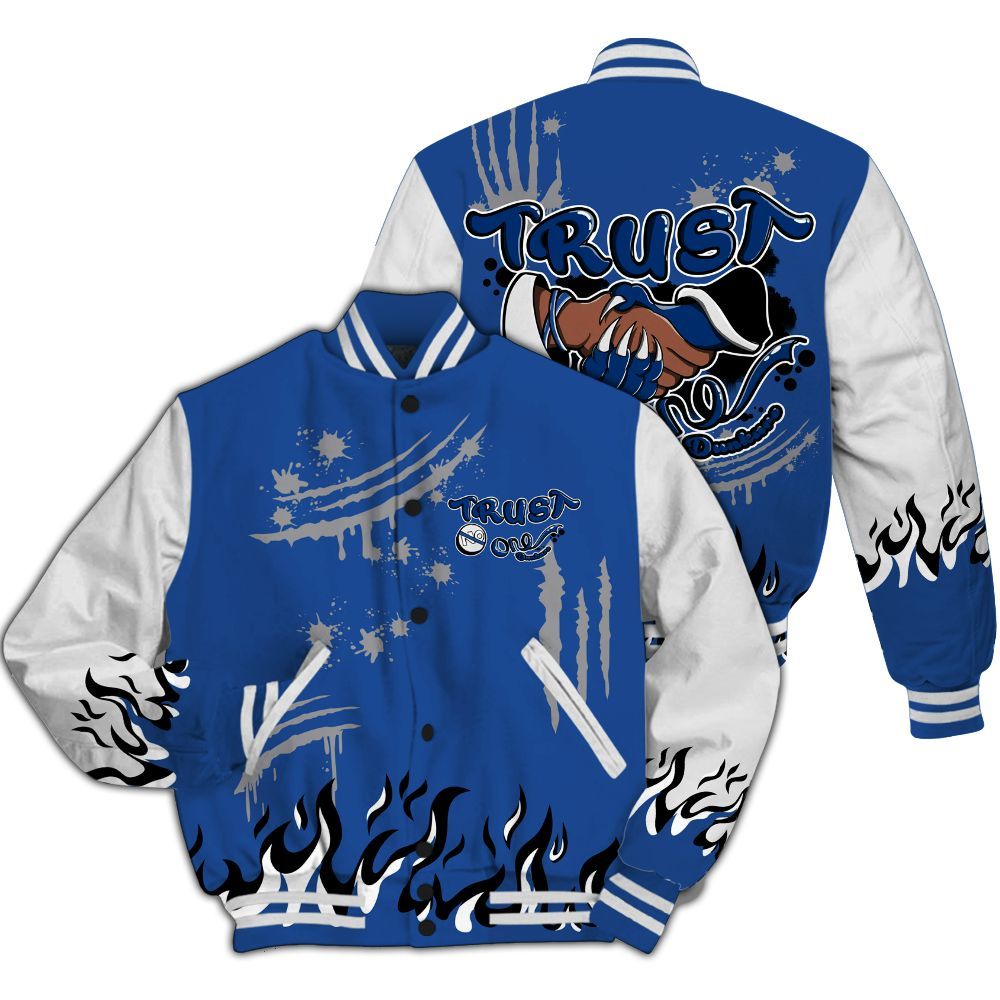 Varsity Jacket To Match High OG True Blue 1s - Graphic Trust No One All Over Print