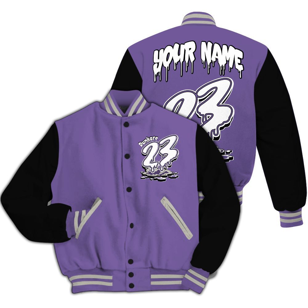 Varsity Jacket To Match Dunk Low Black Raspberry - Custom Name 23 Drip All Over Print
