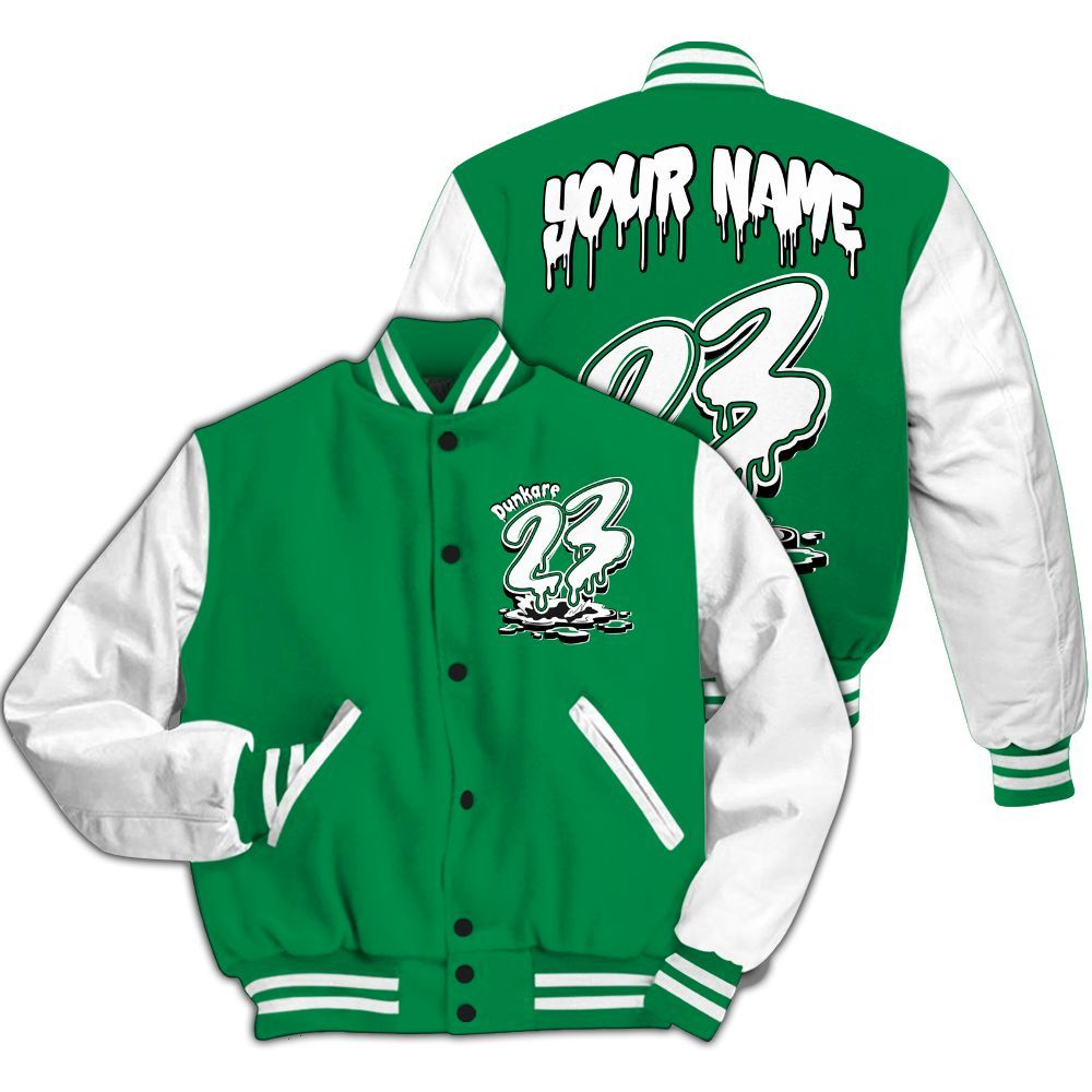 Varsity Jacket To Match Mid Lucky Green 1s - Custom Name 23 Drip All Over Print