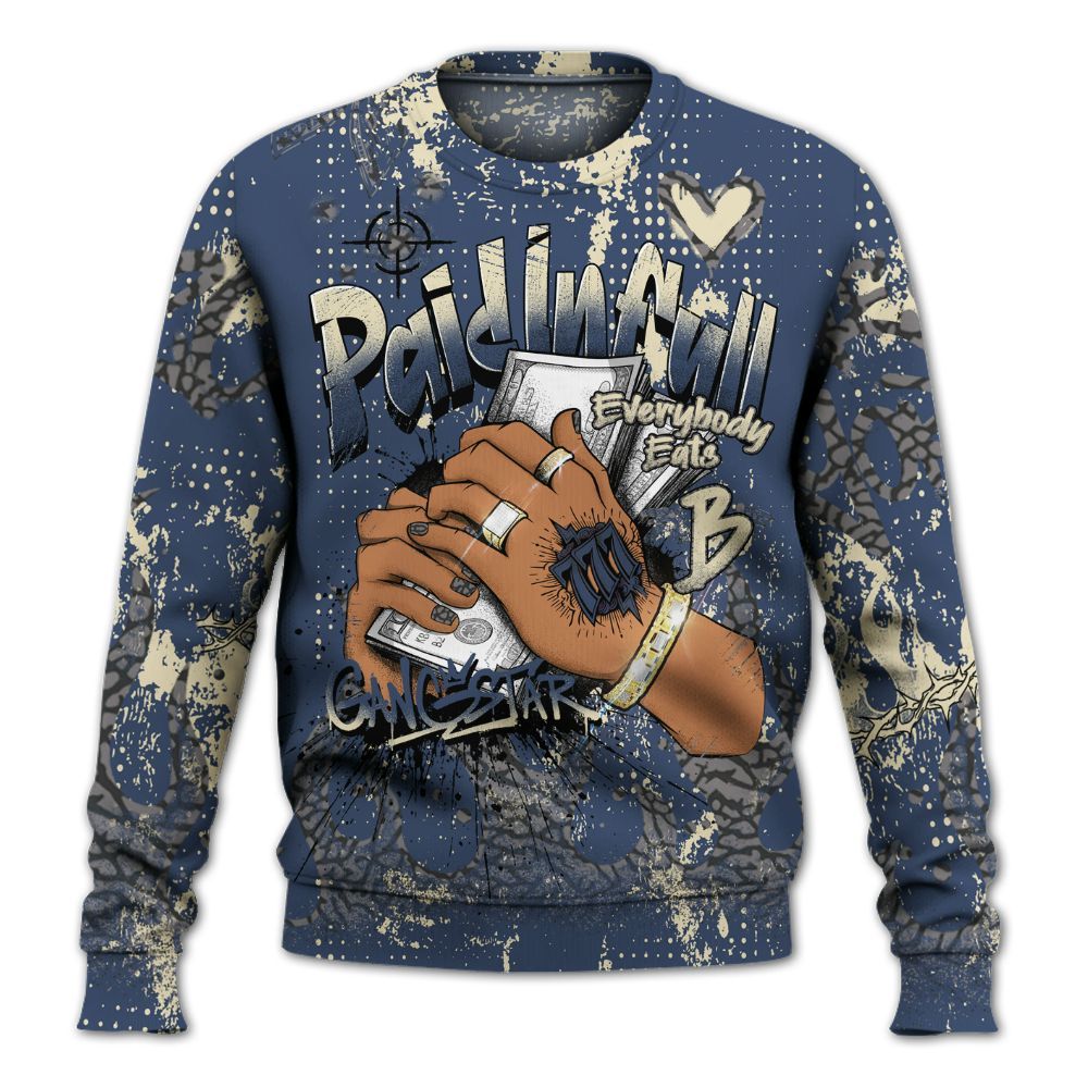 Sweatshirt To Match Diffused Blue 3s - Lucky Money Paid In Full Graffiti All Over Print