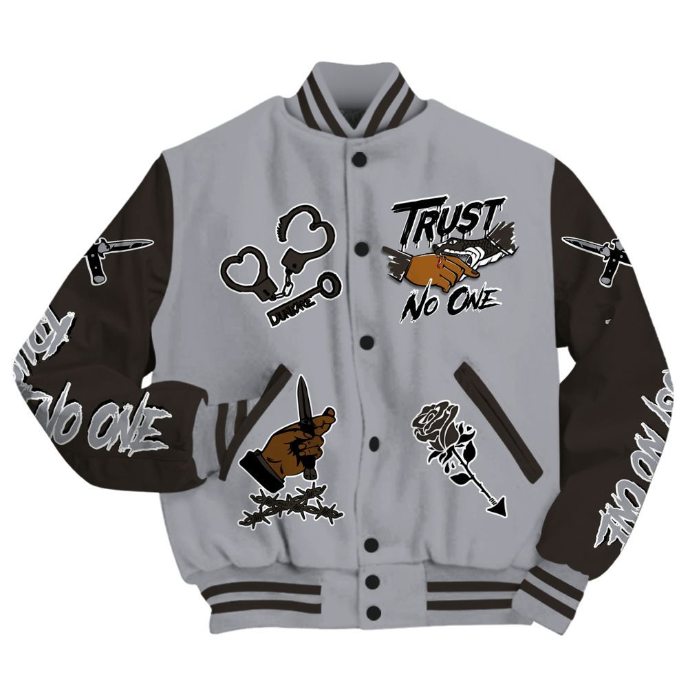 Varsity Jacket To Match Baroque Brown 12s - Trust No One Dripping All Over Print
