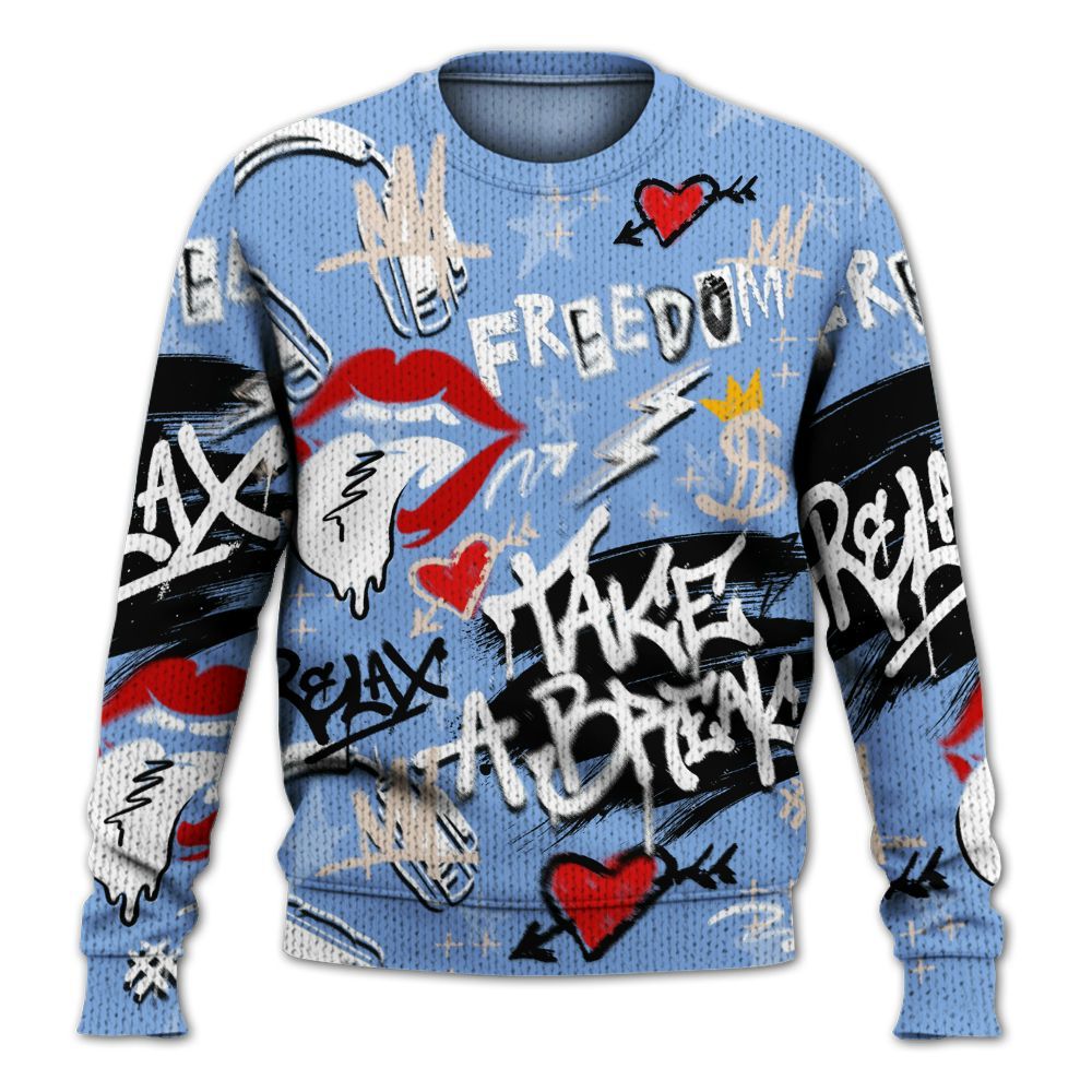 Knitted Sweater To Match Air Max 1 Royal Pulse - Take Break Freedom Graffiti Streetwear
