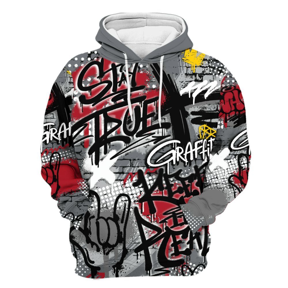 Hoodie To Match Retro Fire Red 9s - True It Real Graffiti Streetwear All Over Print