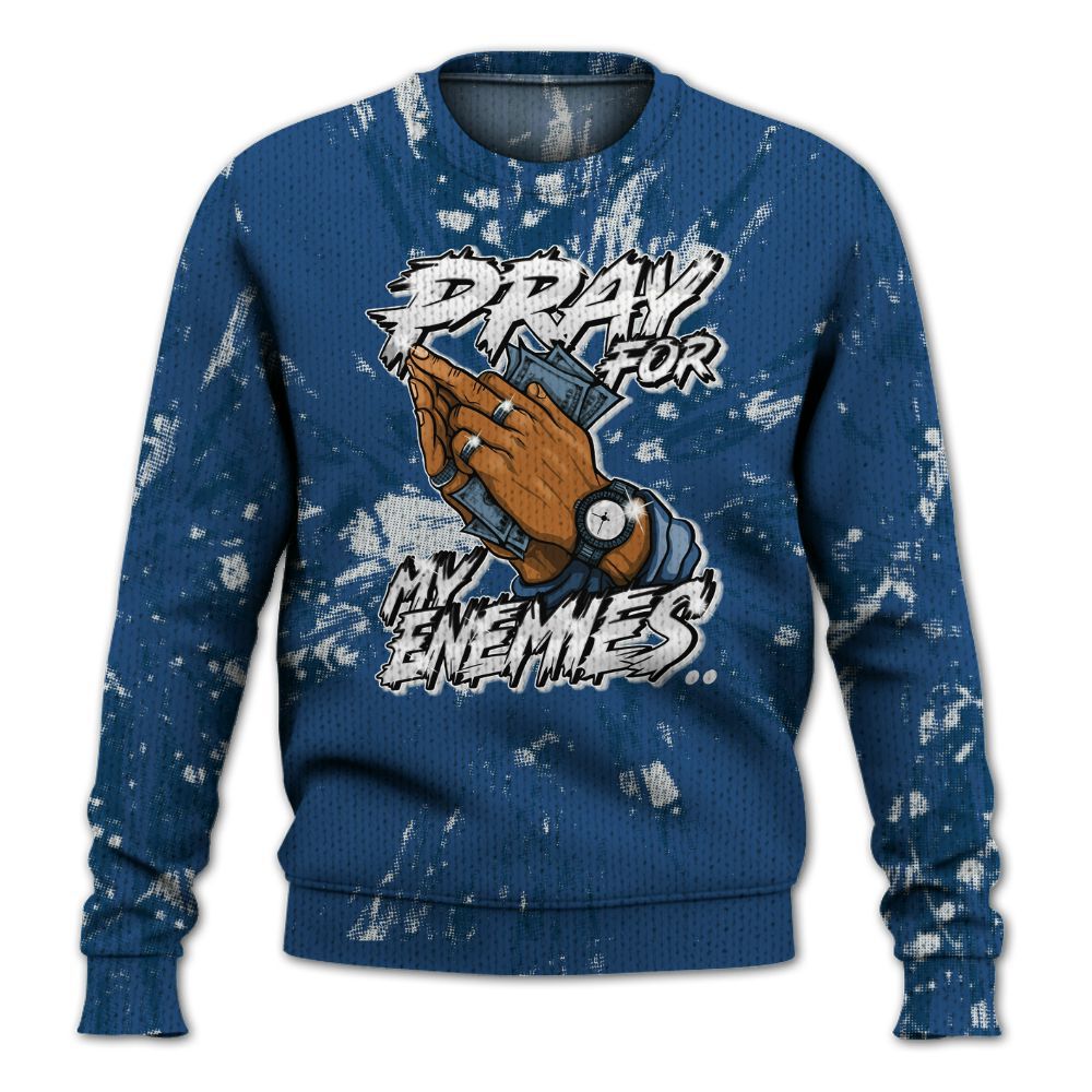 Knitted Sweater To Match High OG Midnight Navy 1s - Prayed For Enemies Graphic Luxury