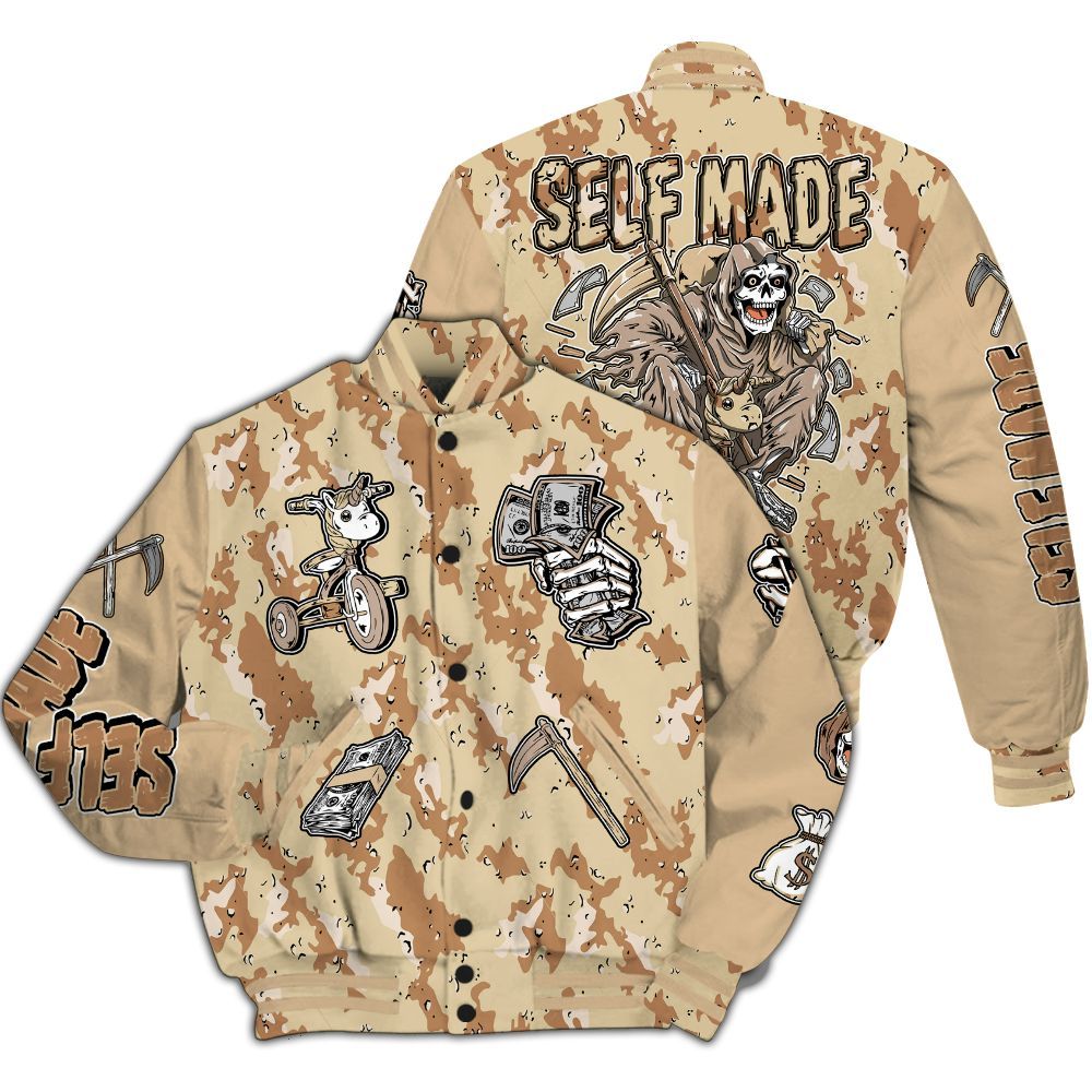 Varsity Jacket To Match Desert Camo 3s - Self Make Skeleton All Over Print