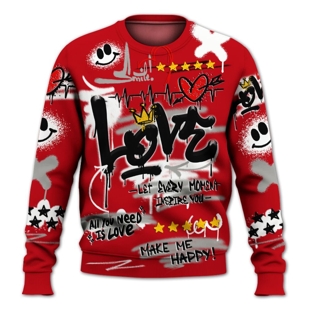 Sweatshirt To Match Air Griffey Max Gray Reds 1s - Happy Love Beats Graffiti Streetwear All Over Print