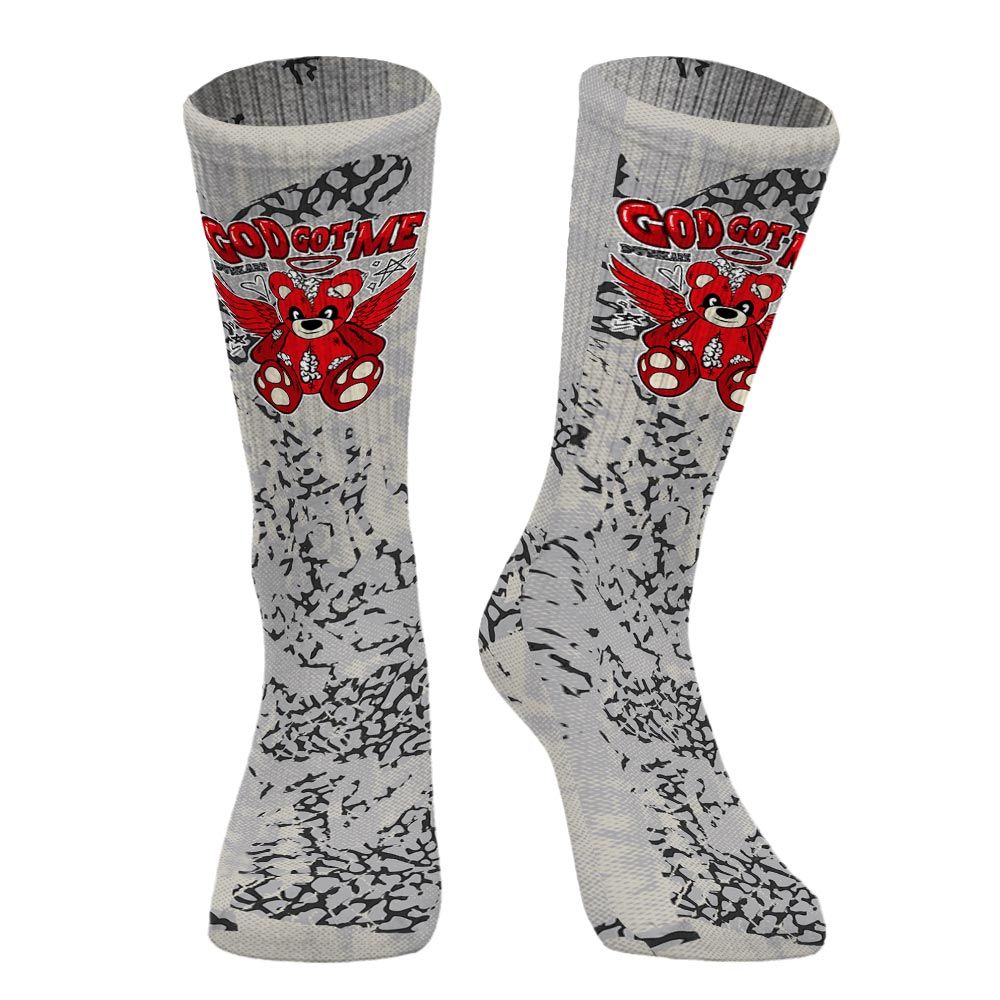 Sock To Match Cement Grey 3s - Gods Guides Me Bear Heart Grunge