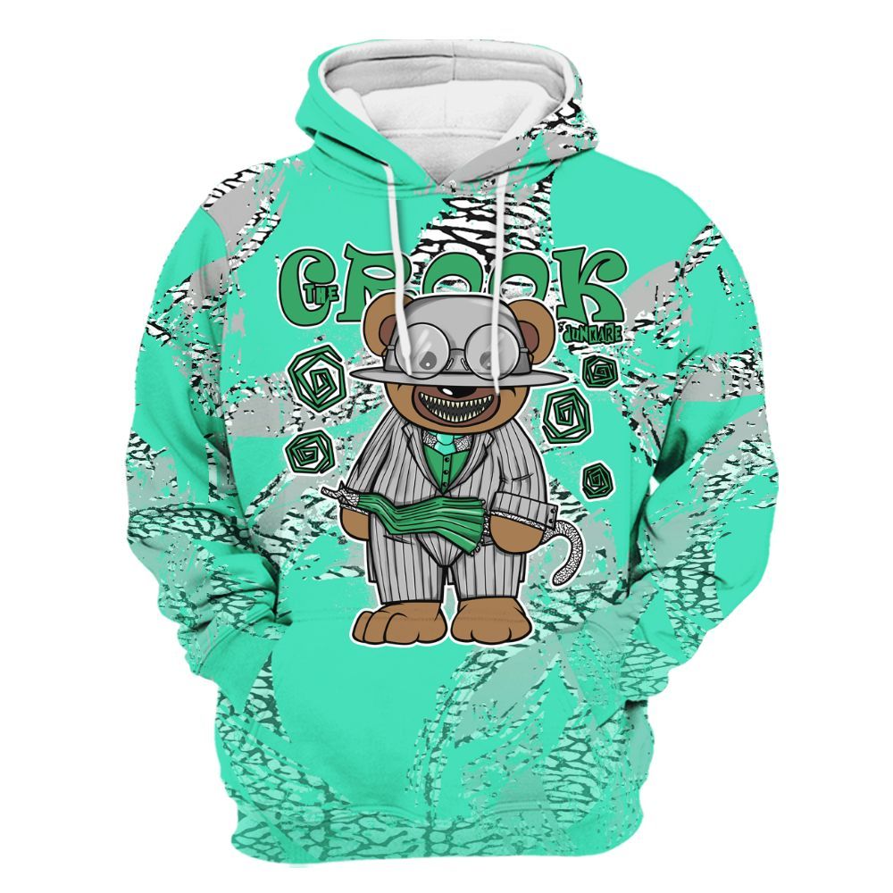 Hoodie To Match Black Green Glow 3s - Swindler Bear Circle Slpash All Over Print