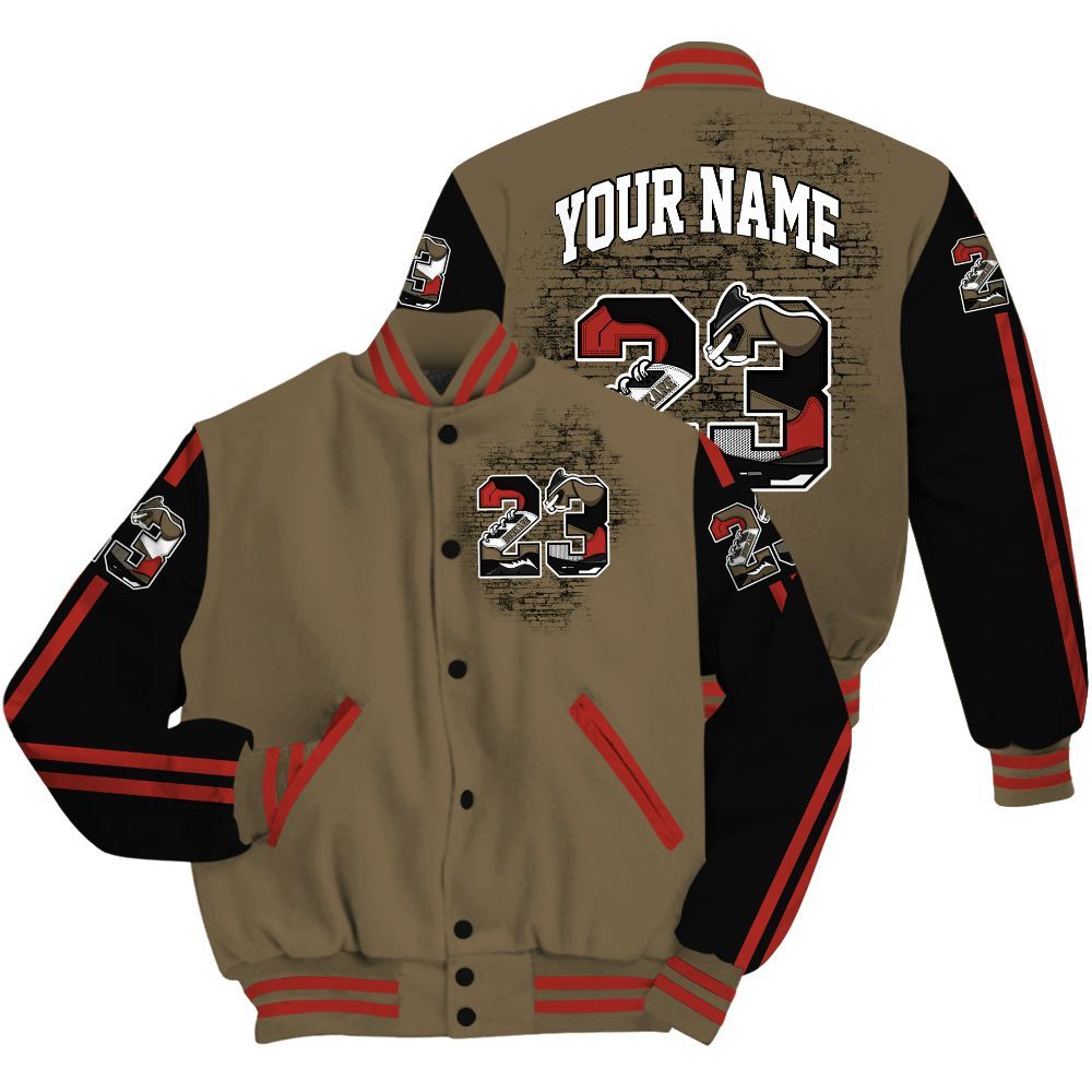 Varsity Jacket To Match Olive 9s - Custom Name Number 23 5s All Over Print