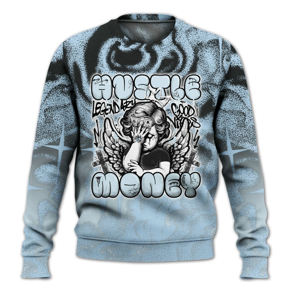 Sweatshirt To Match Foamposite One Psychic Blue - Angel Hustle Money All Over Print