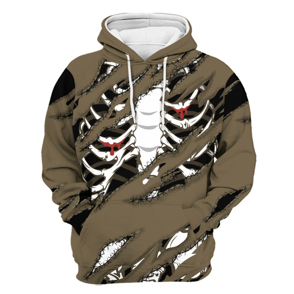 Hoodie To Match Olive 9s - GOT 'EM Skeleton Scratch All Over Print