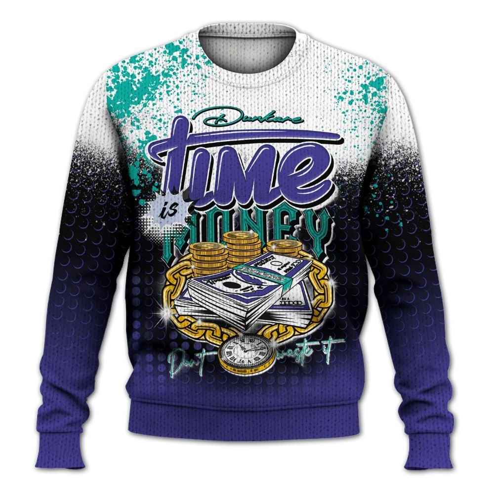 Sweater To Match Retro Grape 5s - Halftone Time Is Money Graphic