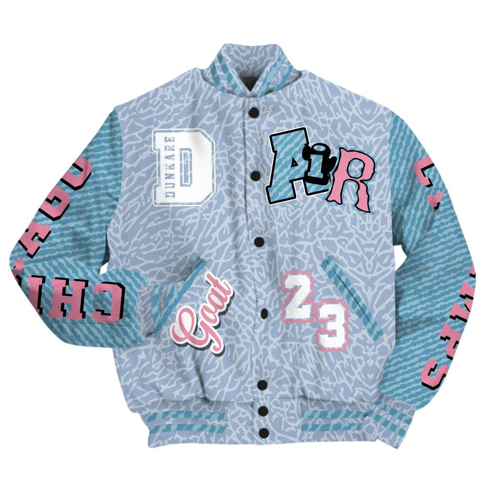 Varsity Jacket To Match Denim Pink Glow 3s - AIR Number 23 GOAT All Over Print