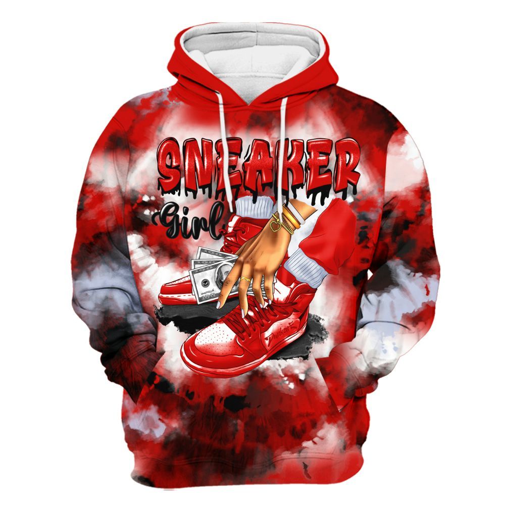 Hoodie To Match Fire Red 6s - SNEAKER Girl Money Drip Tie Dye All Over Print