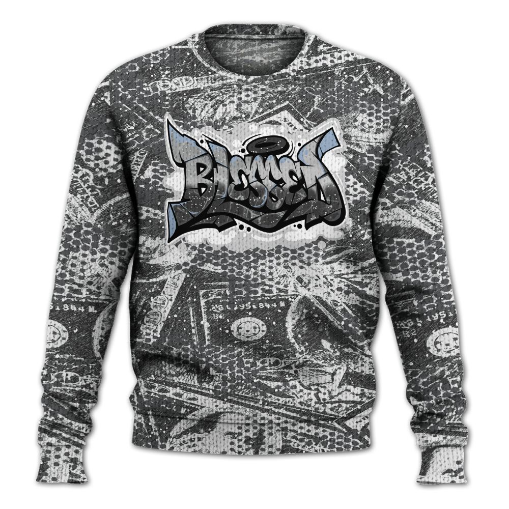 Knitted Sweater To Match Reverse Black White 6s - Blessing Graphic Banknotes