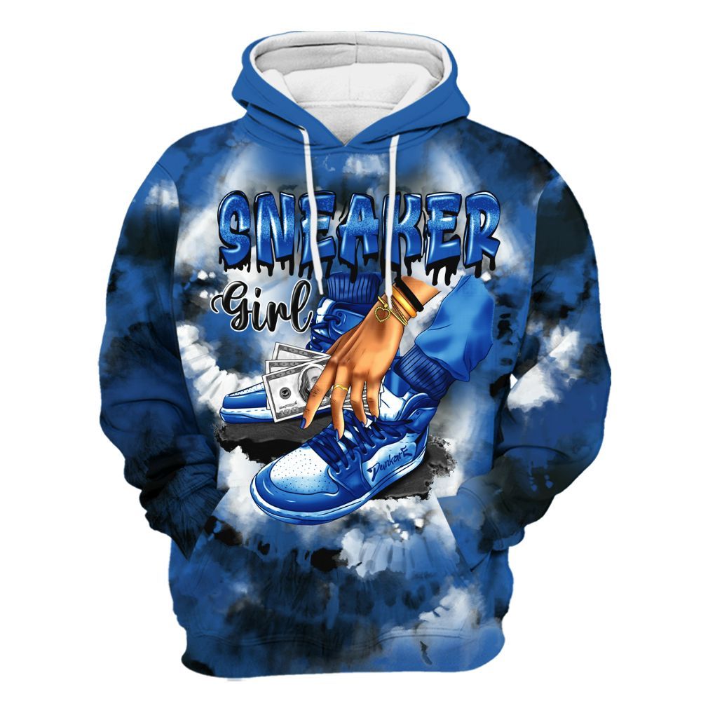 Hoodie To Match Brave Blue 13s - SNEAKER Girl Money Drip Tie Dye All Over Print