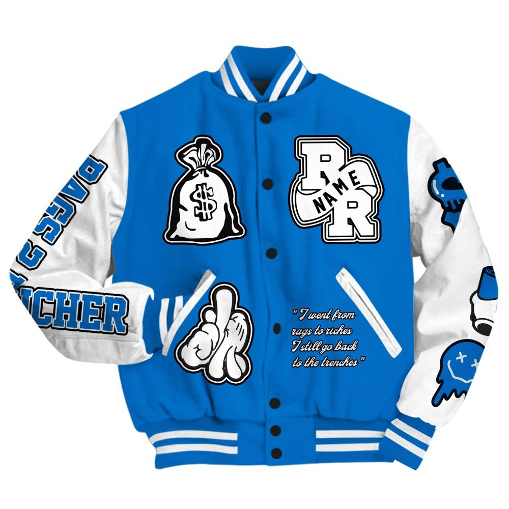 Varsity Jacket To Match Blueberry 12s - Rag 2 Rich Graphic Custom Name All Over Print
