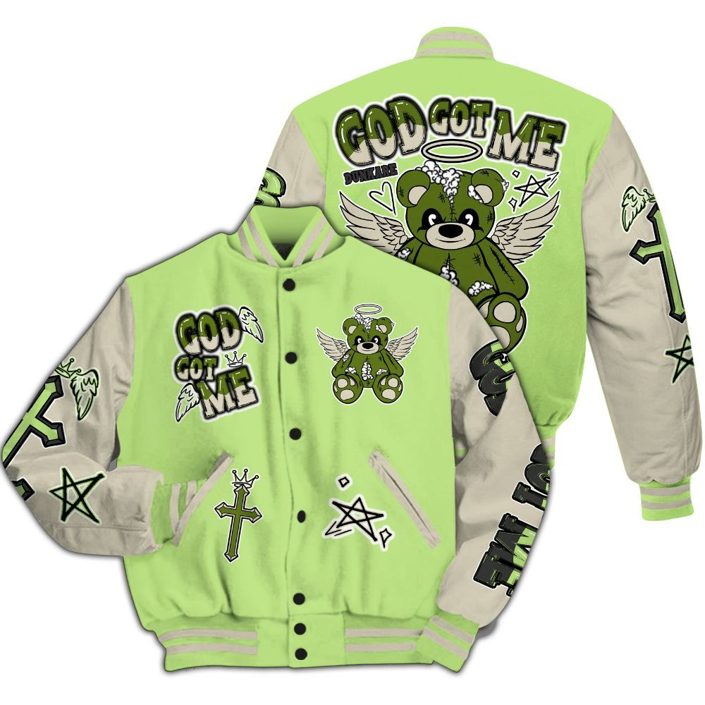 Varsity Jacket To Match Air Max Stussy Action Green - Gods Guides Me Bear All Over Print