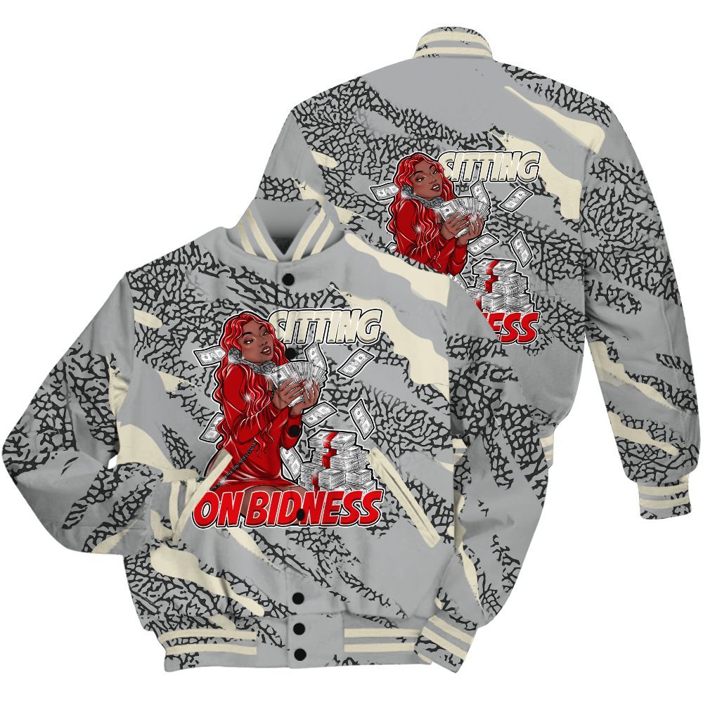 Varsity Jacket To Match Cement Grey 3s Shirt - Bidness Colored All Over Print