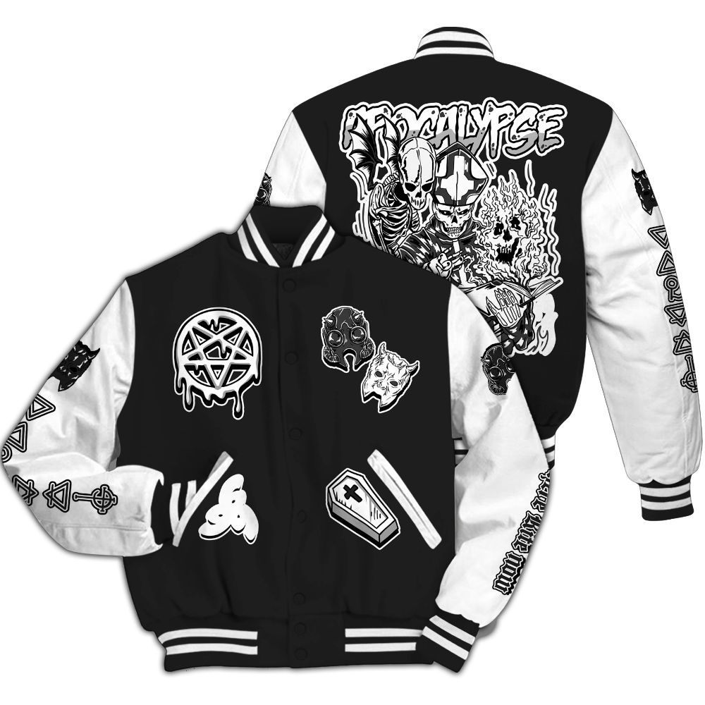 Varsity Jacket To Match Black Cat NET 4s - Apocalypse Skeleton All Over Print