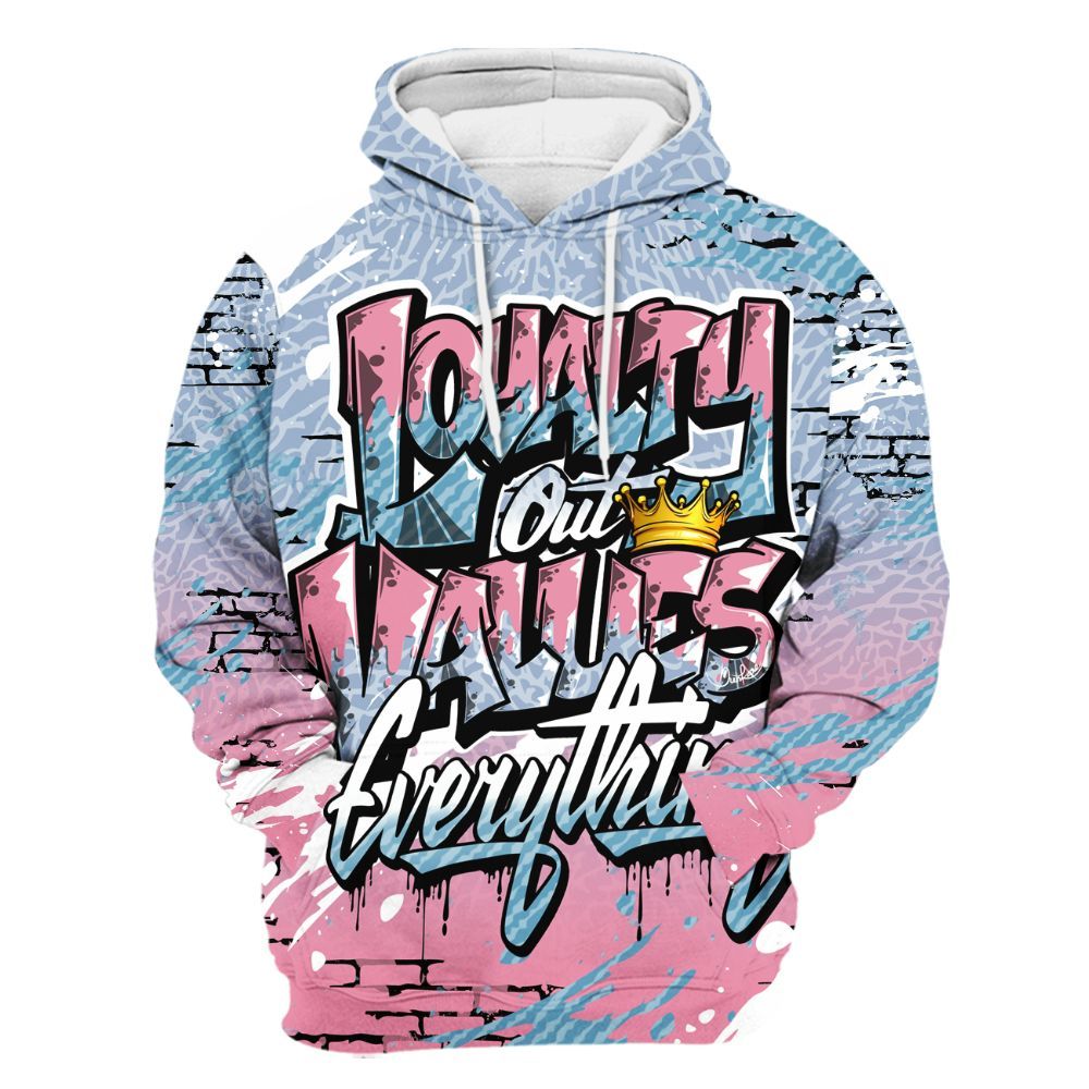 Hoodie To Match Denim Pink Glow 3s - Values Of Loyalty Drip All Over Print