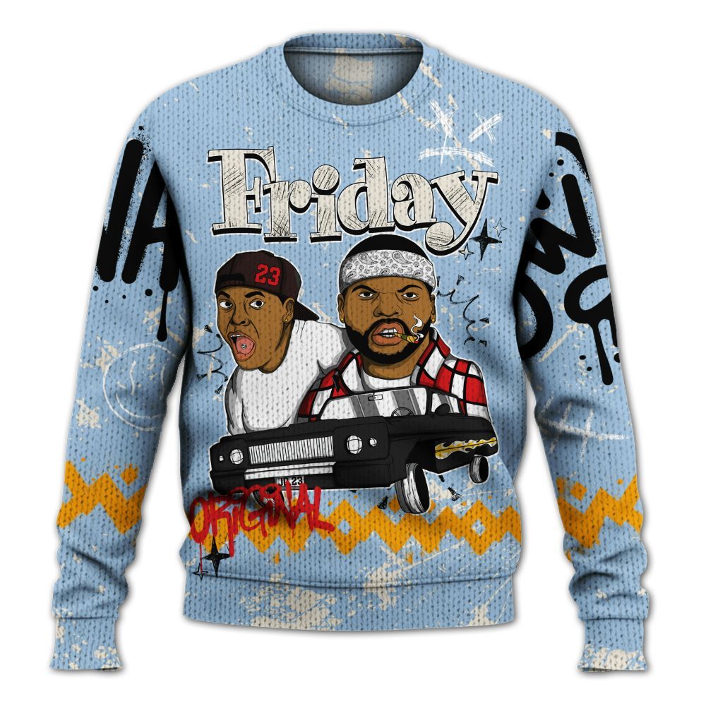 Sweater To Match Retro High OG Pale Ivory Psychic Blue 1s - Friday Sneaker Crayon Graphic