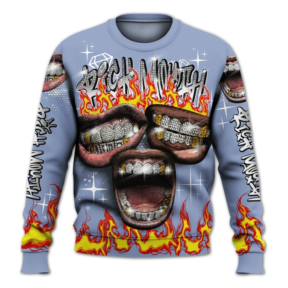 Sweatshirt To Match Retro Blue Grey 13s - Rich Mouth Fire Rap Retro 90s All Over Print