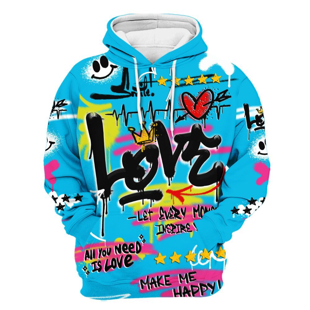 Hoodie To Match Tokyo Nights Stewie 3s - Happy Love Beats Graffiti Streetwear All Over Print
