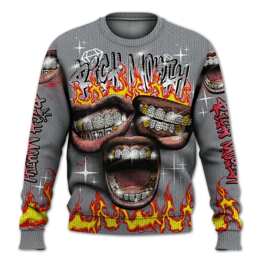 Knitted Sweater To Match Black Cement 3s - Rich Mouth Fire Rap Retro 90s
