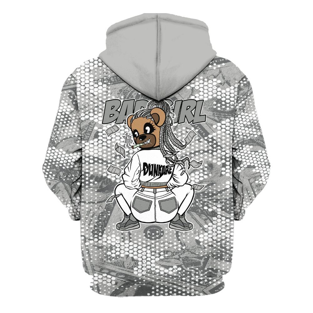 Hoodie To Match Paris Cement Grey 4s - Rebellious Girl Bear Banknotes Art All Over Print