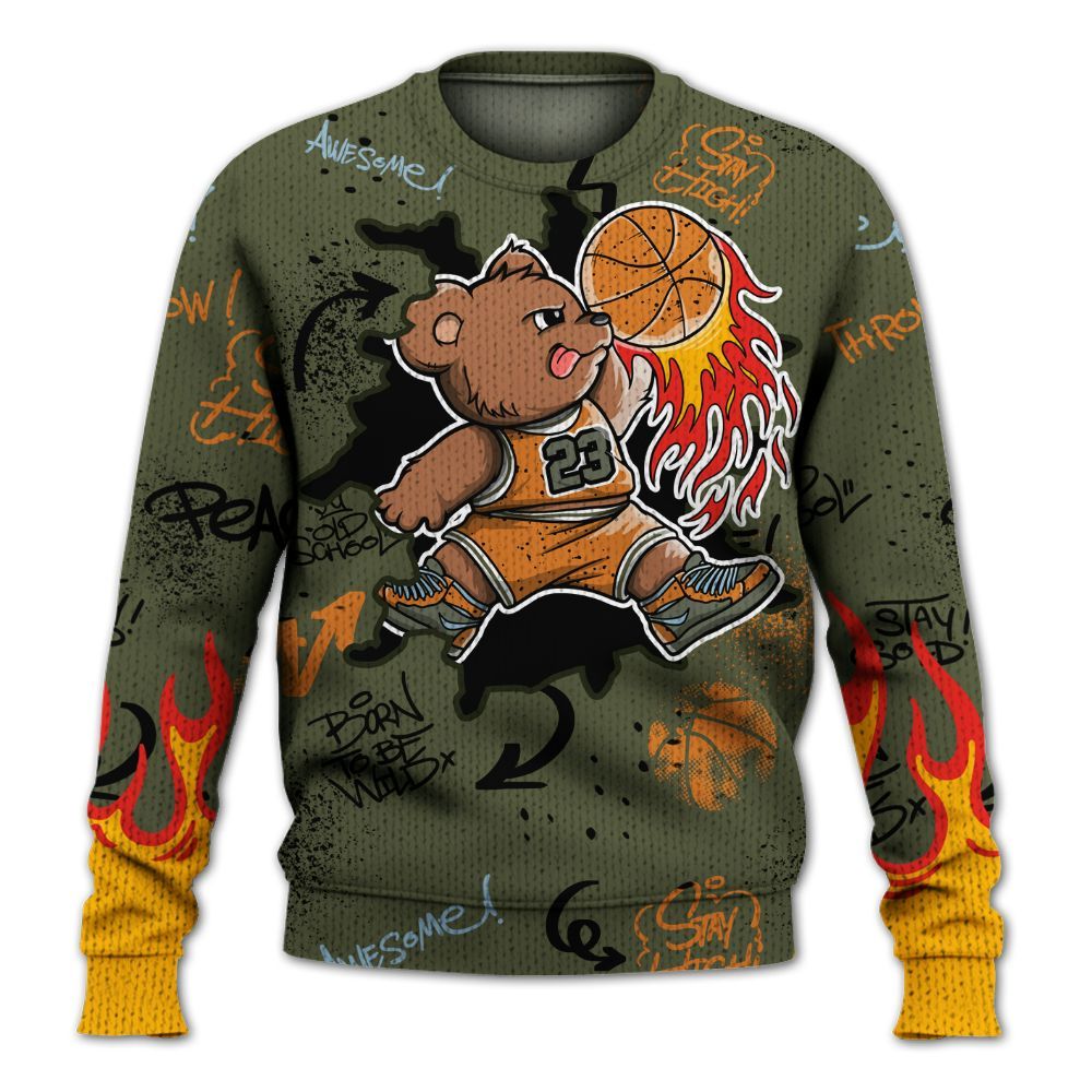 Knitted Sweater To Match Olive 5s - Number 23 Basketball Bear Custom Name