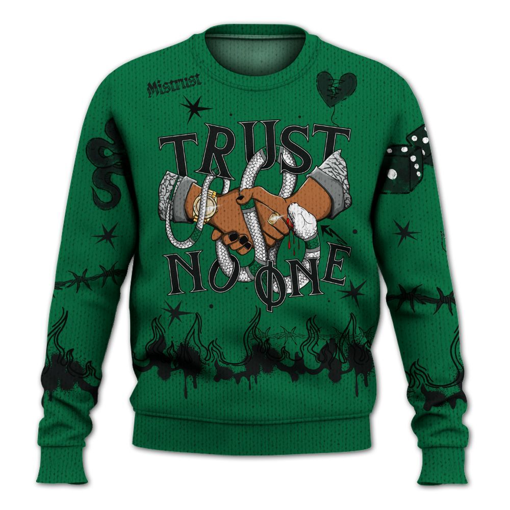 Knitted Sweater To Match Pine Green 3s - Trust No One Snake-Bite Doodle Crayon