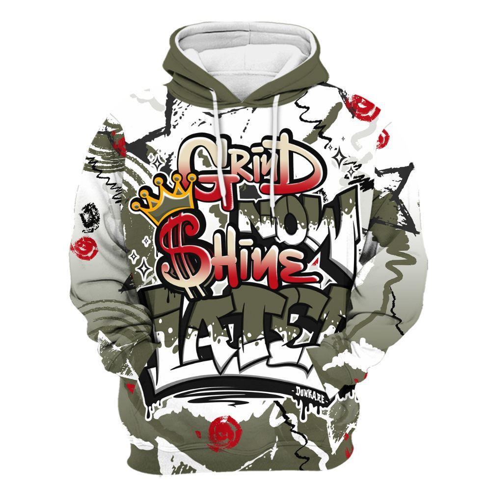Hoodie To Match Low OG Medium Olive 1s - Grind Shine Later Drip All Over Print