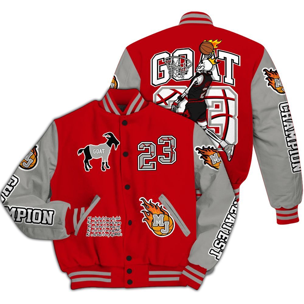Varsity Jacket To Match Air Griffey Max Gray Reds 1s - 23 G.0.A.T Jump Up Basketball All Over Print