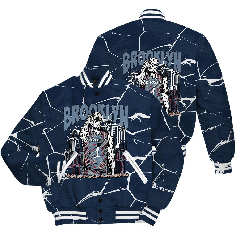 Varsity Jacket To Match Retro Olympic 6s Shirt - Brooklyn's Skeleton Crack All Over Print